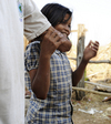 (Cambodia, 2 March 2008) Sam Youn Enn lost both arms and was blinded when he on 12 April 2004 was attempting to destroy four bomblets that his children had found. He had dug a pit to burn the bomblets and had put three of them inside the pit when his hoe