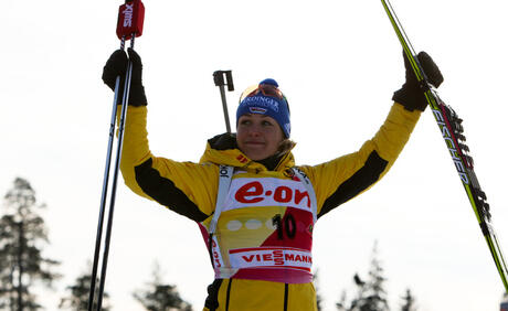 02.02.2012, Holmenkollen, Norway (NOR): Magdalena Neuner (GER), Fischer, Rottefella, Swix, adidas, Toko - IBU world cup biathlon, sprint women, Holmenkollen (NOR). www.nordicfocus.com. Â© Laiho/NordicFocus. Every downloaded picture is fee-liable.