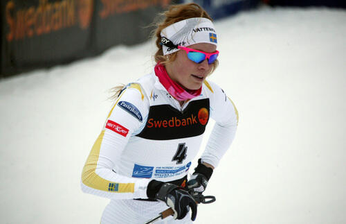JENNIE ÖBERG var bästa av dom svenska åkarna i kvalet i U23-VM-sprinten. Hon slutade trea. Foto: MOA MOLANDER KRISTIANSEN