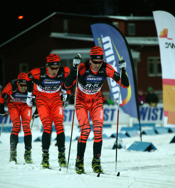 TEAM LEASEPLAN GO tappade sina två klassiska åkare, men dom tre som stakade körde in till näst bästa tiden. Thomas Henriksen, Christoffer Callesen och Audun Laugaland. Foto: MARCELA HAVLOVA
