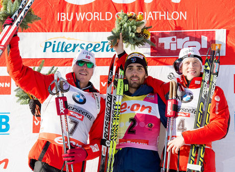 08.12.2013, Hochfilzen, Austria (AUT): Emil Hegle Svendsen (NOR), Martin Fourcade (FRA), Tarjei Boe (NOR), (l-r)- IBU world cup biathlon, pursuit men, Hochfilzen (AUT). www.nordicfocus.com. © Wukits/NordicFocus. Every downloaded picture is fee-liable. NordicFocus 08.12.2013, Hochfilzen, Austria (AUT): Emil Hegle Svendsen (NOR), Martin Fourcade (FRA), Tarjei Boe (NOR), (l-r)- IBU world cup biathlon, pursuit men, Hochfilzen (AUT). www.nordicfocus.com. © Wukits/NordicFocus. Every downloaded picture is fee-liable.