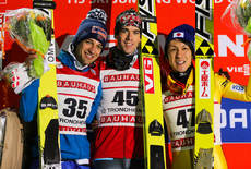 07.03.2014, Trondheim, Norway (NOR): (l-r) Andreas Kofler (AUT), Fischer, Anders Bardal (NOR), Fischer and Noriaki Kasai (JPN), Fischer- FIS world cup ski jumping, individual HS138, Trondheim (NOR). www.nordicfocus.com. © Laiho/NordicFocus. Every downlo NordicFocus 07.03.2014, Trondheim, Norway (NOR): (l-r) Andreas Kofler (AUT), Fischer, Anders Bardal (NOR), Fischer and Noriaki Kasai (JPN), Fischer- FIS world cup ski jumping, individual HS138, Trondheim (NOR). www.nordicfocus.com. © Laiho/NordicFocus. Every downlo