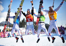 16.02.2014, Sochi, Russia (RUS): Ivan Perrillat Boiteux (FRA), Jean Marc Gaillard (FRA), Maurice Manificat (FRA), Robin Duvillard (FRA), (l-r)- XXII. Olympic Winter Games Sochi 2014, cross-country, 4x10km men, Sochi (RUS). www.nordicfocus.com. © NordicF NordicFocus 16.02.2014, Sochi, Russia (RUS): Ivan Perrillat Boiteux (FRA), Jean Marc Gaillard (FRA), Maurice Manificat (FRA), Robin Duvillard (FRA), (l-r)- XXII. Olympic Winter Games Sochi 2014, cross-country, 4x10km men, Sochi (RUS). www.nordicfocus.com. © NordicF