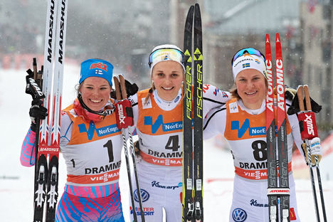 08.03.2017, Drammen, Norway (NOR):Krista Parmakoski (FIN), Stina Nilsson (SWE), Hanna Falk (SWE), (l-r) - FIS world cup cross-country, individual sprint, Drammen (NOR). www.nordicfocus.com. © Rauschendorfer/NordicFocus. Every downloaded picture is fee-l NordicFocus 08.03.2017, Drammen, Norway (NOR):Krista Parmakoski (FIN), Stina Nilsson (SWE), Hanna Falk (SWE), (l-r) - FIS world cup cross-country, individual sprint, Drammen (NOR). www.nordicfocus.com. © Rauschendorfer/NordicFocus. Every downloaded picture is fee-l