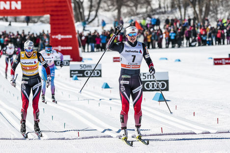 18.03.2017, Quebec, Canada (CAN):Marit Bjoergen (NOR), Heidi Weng (NOR), (l-r) - FIS world cup cross-country, mass women, Quebec (CAN). www.nordicfocus.com. © Modica/NordicFocus. Every downloaded picture is fee-liable. NordicFocus 18.03.2017, Quebec, Canada (CAN):Marit Bjoergen (NOR), Heidi Weng (NOR), (l-r) - FIS world cup cross-country, mass women, Quebec (CAN). www.nordicfocus.com. © Modica/NordicFocus. Every downloaded picture is fee-liable.