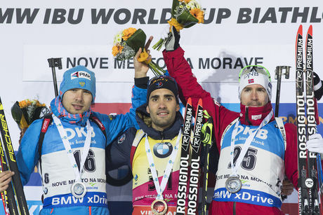 15.12.2016, Nove Mesto, Czech Republic (CZE): Anton Shipulin (RUS), Martin Fourcade (FRA), Emil Hegle Svendsen (NOR), (l-r) - IBU world cup biathlon, sprint men, Nove Mesto (CZE). www.nordicfocus.com. © Manzoni/NordicFocus. Every downloaded picture is fe NordicFocus 15.12.2016, Nove Mesto, Czech Republic (CZE): Anton Shipulin (RUS), Martin Fourcade (FRA), Emil Hegle Svendsen (NOR), (l-r) - IBU world cup biathlon, sprint men, Nove Mesto (CZE). www.nordicfocus.com. © Manzoni/NordicFocus. Every downloaded picture is fe