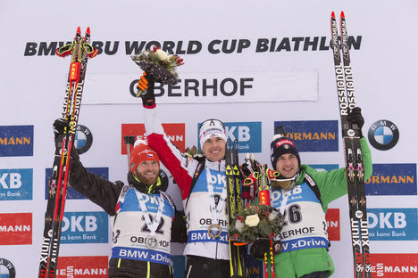 05.01.2017, Oberhof, Germany (GER):Michal Slesingr (CZE), Julian Eberhard (AUT), Dominik Windisch (ITA), (l-r) - IBU world cup biathlon, sprint men, Oberhof (GER). www.nordicfocus.com. © Manzoni/NordicFocus. Every downloaded picture is fee-liable. NordicFocus 05.01.2017, Oberhof, Germany (GER):Michal Slesingr (CZE), Julian Eberhard (AUT), Dominik Windisch (ITA), (l-r) - IBU world cup biathlon, sprint men, Oberhof (GER). www.nordicfocus.com. © Manzoni/NordicFocus. Every downloaded picture is fee-liable.