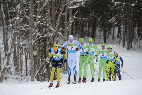 NordicFocus 17.02.2013, Tartu, Estonia (EST): l-r: Anders Myrland (NOR), Algo Karp (EST), Stanislav Rezac (CZE), Simen Oestensen (NOR), Anders Aukland (NOR) - FIS Marathon Cup Tartumarathon, Tartu (EST). www.nordicfocus.com. © Rauschendorfer/NordicFocus. Every downl
