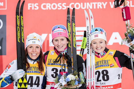 NordicFocus 25.11.2017, Ruka, Finland (FIN):Charlotte Kalla (SWE), Marit Bjoergen (NOR), Ingvild Flugstad Oestberg (NOR), (l-r) - FIS world cup cross-country, 10km women, Ruka (FIN). www.nordicfocus.com. © Modica/NordicFocus. Every downloaded picture is fee-liable.