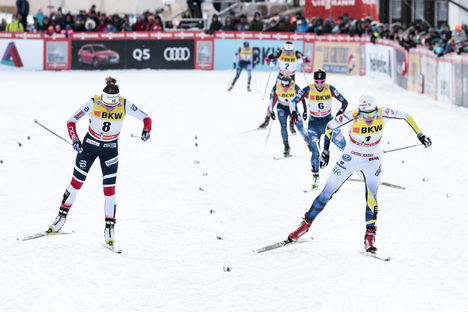 NordicFocus 09.12.2017, Davos, Switzerland (SUI):Stina Nilsson (SWE), Maiken Caspersen Falla (NOR), (l-r) - FIS world cup cross-country, individual sprint, Davos (SUI). www.nordicfocus.com. © Modica/NordicFocus. Every downloaded picture is fee-liable.