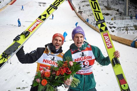 NordicFocus 10.12.2017, Titisee-Neustadt, Germany (GER):Richard Freitag (GER), Andreas Wellinger (GER), (l-r) - FIS world cup ski jumping, individual HS142, Titisee-Neustadt (GER). www.nordicfocus.com. © Rauschendorfer/NordicFocus. Every downloaded picture is fee-l