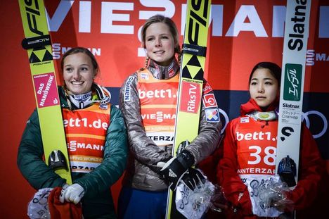NordicFocus 17.12.2017, Hinterzarten, Germany (GER):Sara Takanashi (JPN), Maren Lundby (NOR), Katharina Althaus (GER) - FIS world cup ski jumping ladies, individual HS108, Hinterzarten (GER). www.nordicfocus.com. © Tumashov/NordicFocus. Every downloaded picture is