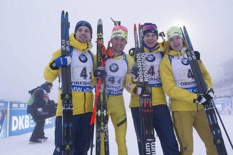 NordicFocus 07.01.2018, Oberhof, Germany (GER):Jesper Nelin (SWE), Fredrik Lindstroem (SWE), Martin Ponsiluoma (SWE), Sebastian Samuelsson (SWE), (l-r) - IBU world cup biathlon, relay men, Oberhof (GER). www.nordicfocus.com. © Manzoni/NordicFocus. Every downloaded