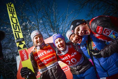 NordicFocus 17.12.2017, Hinterzarten, Germany (GER):AnnaOdine Stroem (NOR), Silje Opseth (NOR), Thea Sofie Kleven (NOR), Maren Lundby (NOR) - FIS world cup ski jumping ladies, individual HS108, Hinterzarten (GER). www.nordicfocus.com. © Tumashov/NordicFocus. Every