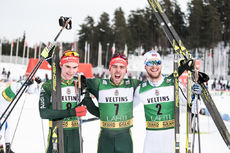 NordicFocus 04.03.2018, Lahti, Finland (FIN):Vinzenz Geiger (GER), Johannes Rydzek (GER), Joergen Graabak (NOR), (l-r) - FIS world cup nordic combined, individual gundersen HS130/10km, Lahti (FIN). www.nordicfocus.com. © Modica/NordicFocus. Every downloaded pictur