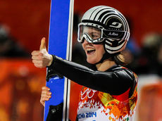 NordicFocus 11.02.2014, Sochi, Russia (RUS): Coline Mattel (FRA), Fluege.de- XXII. Olympic Winter Games Sochi 2014, ski jumping ladies, individual HS106, Sochi (RUS). www.nordicfocus.com. © NordicFocus. Every downloaded picture is fee-liable.