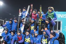 NordicFocus 22.02.2018, Pyeongchang, Korea (KOR):Anais Chevalier (FRA), Marie Dorin Habert (FRA), Justine Braisaz (FRA), Anais Bescond (FRA), (l-r) - XXIII. Olympic Winter Games Pyeongchang 2018, biathlon, relay women, Pyeongchang (KOR). www.nordicfocus.com. © Manz