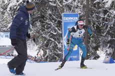NordicFocus 11.01.2017, Ruhpolding, Germany (GER):Stephane Bouthiaux (FRA) coach Team France, Quentin Fillon Maillet (FRA), (l-r) - IBU world cup biathlon, relay men, Ruhpolding (GER). www.nordicfocus.com. © Manzoni/NordicFocus. Every downloaded picture is fee-lia