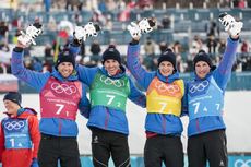 NordicFocus 18.02.2018, Pyeongchang, Korea (KOR):Jean Marc Gaillard (FRA), Maurice Manificat (FRA), Clement Parisse (FRA), Adrien Backscheider (FRA), (l-r) - XXIII. Olympic Winter Games Pyeongchang 2018, cross-country, 4x10km men, Pyeongchang (KOR). www.nordicfocu