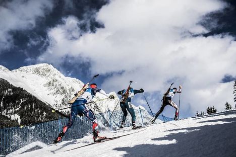 NordicFocus 19.01.2018, Antholz, Italy (ITA):Michal Krcmar (CZE), Dmytro Pidruchnyi (UKR), Simon Eder (AUT), (l-r) - IBU world cup biathlon, sprint men, Antholz (ITA). www.nordicfocus.com. © Manzoni/NordicFocus. Every downloaded picture is fee-liable.