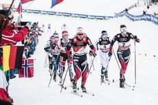 NordicFocus 06.01.2018, Val di Fiemme, Italy (ITA):Ingvild Flugstad Oestberg (NOR), Heidi Weng (NOR), Jessica Diggins (USA), Krista Parmakoski (FIN), (l-r), Teresa Stadlober (AUT), (l-r) - FIS world cup cross-country, tour de ski, mass women, Val di Fiemme (ITA). w