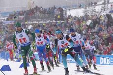 NordicFocus 13.01.2019, Oberhof, Germany (GER):Thomas Bormolini (ITA), Maxim Tsvetkov (RUS), Antonin Guigonnat (FRA), Serafin Wiestner (SUI), (l-r) - IBU world cup biathlon, relay men, Oberhof (GER). www.nordicfocus.com. © Manzoni/NordicFocus. Every downloaded pic