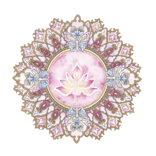 Mandala MindfulYoga i rosa, gull og lyseblått