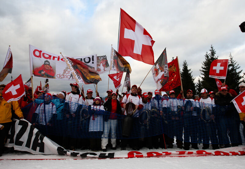09.01.2011, Val di Fiemme, Italy (ITA): Dario Cologna´s fans - FIS world cup cross-country, tour de ski, final climb men, Val di Fiemme (ITA). www.nordicfocus.com. © Laiho/NordicFocus. Every downloaded picture is fee-liable.