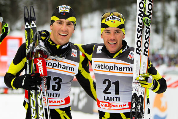 12.03.2011, Lahti, Finland (FIN): (l-r) Maurice Manificat (FRA), Fischer, Swix, Rottefella, One Way and Vincent Vittoz (FRA), Rossignol, One Way, Rottefella - FIS world cup cross-country, pursuit men, Lahti (FIN). www.nordicfocus.com. © Laiho/NordicFocu NordicFocus