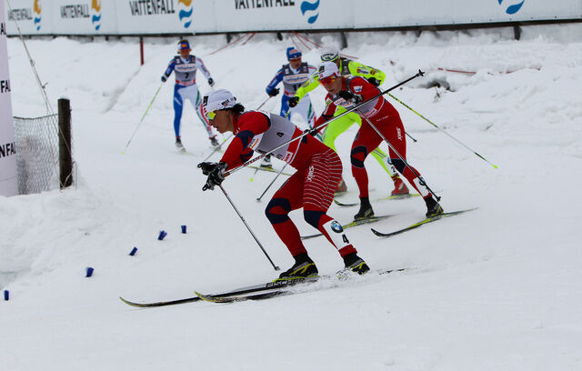 13.03.2011, Lahti, Finland (FIN): Marit Bjoergen (NOR), Fischer, Swix, Rottefella followed by Astrid Jacobsen (NOR), Fischer, Swix, Rottefella - FIS world cup cross-country, individual sprint, Lahti (FIN). www.nordicfocus.com. © Laiho/NordicFocus. Every