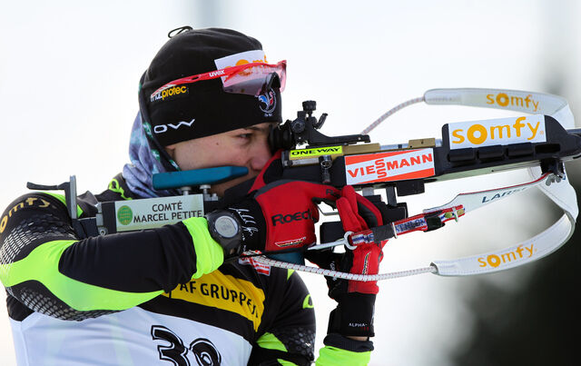 02.02.2012, Holmenkollen, Norway (NOR): Alexis Boeuf (FRA), Salomon, Swix, OneWay - IBU world cup biathlon, sprint men, Holmenkollen (NOR). www.nordicfocus.com. Â© Laiho/NordicFocus. Every downloaded picture is fee-liable.