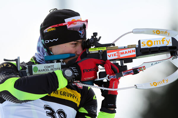 02.02.2012, Holmenkollen, Norway (NOR): Alexis Boeuf (FRA), Salomon, Swix, OneWay - IBU world cup biathlon, sprint men, Holmenkollen (NOR). www.nordicfocus.com. Â© Laiho/NordicFocus. Every downloaded picture is fee-liable. NordicFocus