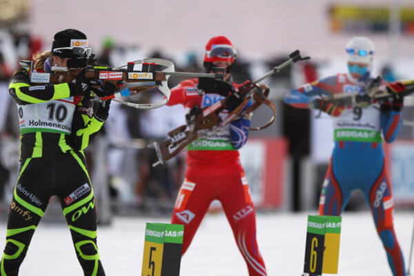 04.02.2012, Holmenkollen, Norway (NOR): Marie Laure Brunet (FRA), Rossignol, Rottefella, Swix - IBU world cup biathlon, pursuit women, Holmenkollen (NOR). www.nordicfocus.com. Â© Laiho/NordicFocus. Every downloaded picture is fee-liable. NordicFocus