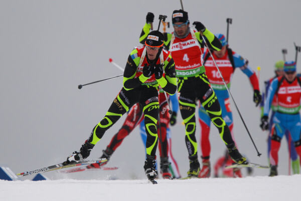 05.02.2012, Holmenkollen, Norway (NOR): Alexis Boeuf (FRA), Salomon, Swix, OneWay - IBU world cup biathlon, mass men, Holmenkollen (NOR). www.nordicfocus.com. Â© Laiho/NordicFocus. Every downloaded picture is fee-liable. NordicFocus