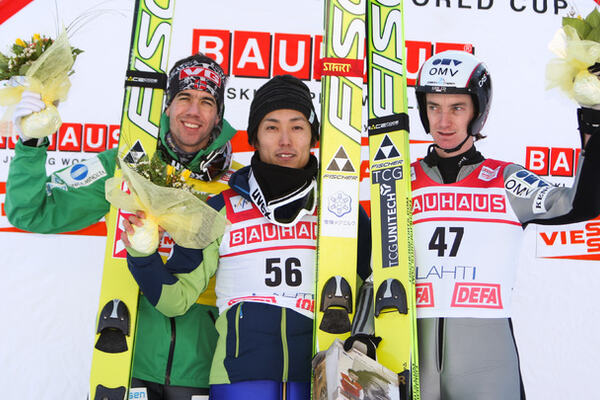 04.03.2012, Lahti, Finland (FIN): (l-r) Anders Bardal (NOR), Fischer, Daiki Ito (JPN), Fischer and Lukas Hlava (CZE), Fischer - FIS world cup ski jumping, individual HS97, Lahti (FIN). www.nordicfocus.com. Â© Laiho/NordicFocus. Every downloaded picture NordicFocus