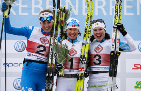 17.03.2012, Rena, Norway (NOR): (l-r) Stephanie Santer (ITA), Fischer, Rottefella, Seraina Boner (SUI), Team Exspirit, Fischer, One Way, Rottefella and Jenny Hansson (SWE), Team Exspirit, Fischer, Leki - FIS Marathon Cup Birkebeinerrennet, Rena (NOR). ww