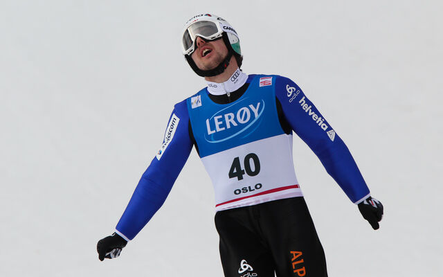 11.03.2012, Oslo, Norway (NOR): Simon Ammann (SUI), Fischer - FIS world cup ski jumping, individual HS134, Oslo (NOR). www.nordicfocus.com.Â© Laiho/NordicFocus. Every downloaded picture is fee-liable.
