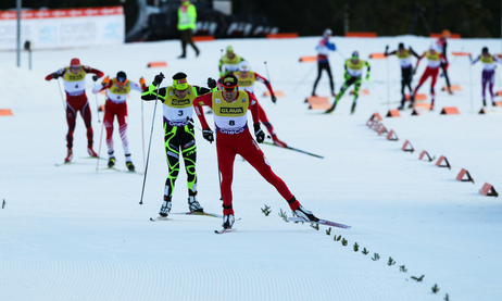 24.11.2012, Lillehammer, Norway (NOR): Magnus Moan (NOR), Madshus, Rottefella, Swix followed by Jason Lamy Chappuis (FRA), Salomon, Swix, One Way - FIS world cup nordic combined, individual gundersen HS106/10km, Lillehammer (NOR). www.nordicfocus.com. ©