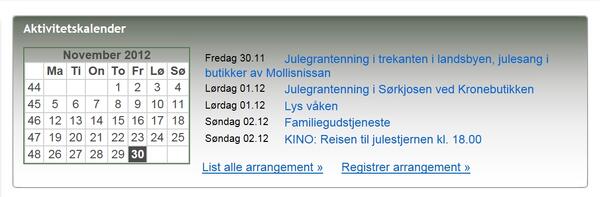 Kallender på hjemmesiden