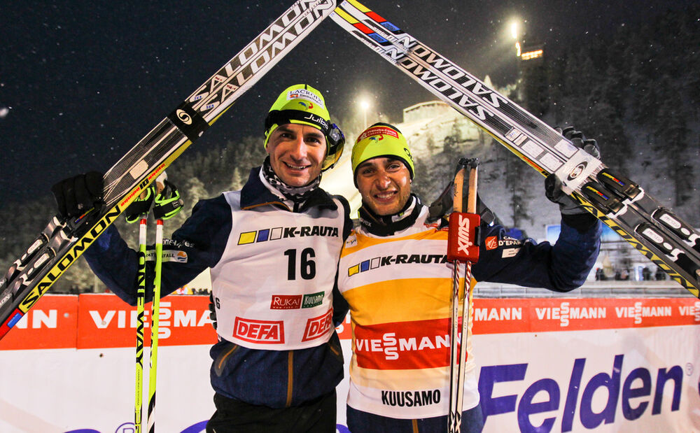 01.12.2012, Kuusamo, Finland (FIN): (l-r) Sebastian Lacroix (FRA), Atomic, Salomon, One Way and Jason Lamy Chappuis (FRA), Salomon, Swix, One Way - FIS world cup nordic combined, individual gundersen HS142/10km, Kuusamo (FIN). www.nordicfocus.com. © Lai