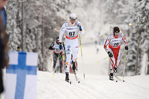 02.12.2012, Kuusamo, Finland (FIN): l-r: Martin Johansson (SWE), Veselin Tsinzov (BUL)- FIS world cup cross-country, pursuit men, Kuusamo (FIN). www.nordicfocus.com. © Felgenhauer/NordicFocus. Every downloaded picture is fee-liable. NordicFocus