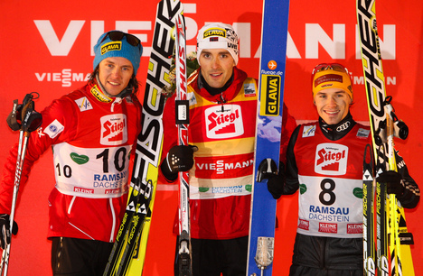 15.12.2012, Ramsau, Austria (AUT): (l-r) Mikko Kokslien (NOR), Fischer, Swix, Rottefella, Magnus Moan (NOR), Madshus, Rottefella, Swix and Fabian Riessle (GER), Fischer, One Way, Rottefella, Adidas - FIS world cup nordic combined, individual gundersen HS NordicFocus 15.12.2012, Ramsau, Austria (AUT): (l-r) Mikko Kokslien (NOR), Fischer, Swix, Rottefella, Magnus Moan (NOR), Madshus, Rottefella, Swix and Fabian Riessle (GER), Fischer, One Way, Rottefella, Adidas - FIS world cup nordic combined, individual gundersen HS
