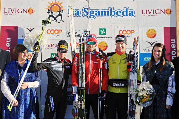 16.12.2012, Livigno, Italy (ITA): l-r: Matti Heikkinen (FIN), Petter Northug (NOR), Toni LIver (SUI)- FIS Marathon Cup La Sgambeda, Livigno (ITA). www.nordicfocus.com. © Felgenhauer/NordicFocus. Every downloaded picture is fee-liable. NordicFocus