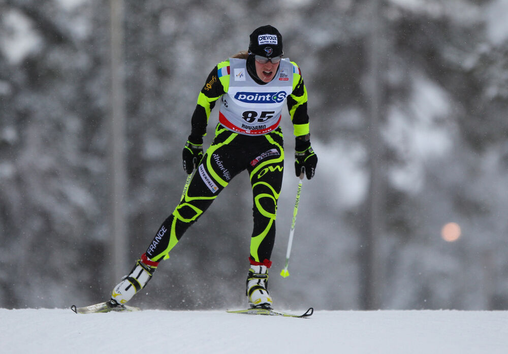 01.12.2012, Kuusamo, Finland (FIN): Coraline Hugue (FRA), Fischer, One Way, Rottefella - FIS world cup cross-country, 5km women, Kuusamo (FIN). www.nordicfocus.com. © Laiho/NordicFocus. Every downloaded picture is fee-liable. NordicFocus 01.12.2012, Kuusamo, Finland (FIN): Coraline Hugue (FRA), Fischer, One Way, Rottefella - FIS world cup cross-country, 5km women, Kuusamo (FIN). www.nordicfocus.com. © Laiho/NordicFocus. Every downloaded picture is fee-liable.