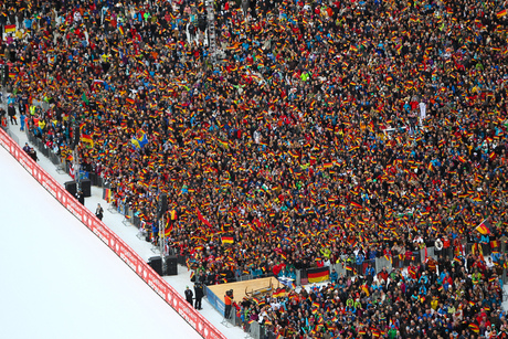 01.01.2013, Garmisch, Germany (GER): lots of german flags at the stadium - FIS world cup ski jumping, four hills tournament, individual HS140, Garmisch (GER). www.nordicfocus.com. © Laiho/NordicFocus. Every downloaded picture is fee-liable.