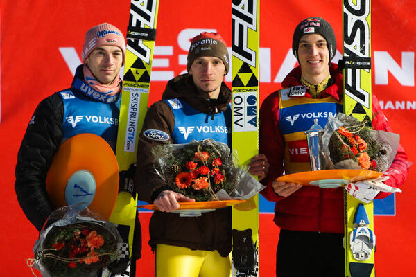 27.01.2013, Vikersund, Norway (NOR): (l-r) Michael Neumayer (GER), Fischer, Robert Kranjec (SLO), Fischer and Gregor Schlierenzauer (AUT), Fischer - FIS world cup ski flying, individual HS225, Vikersund (NOR). www.nordicfocus.com. © Laiho/NordicFocus. E NordicFocus