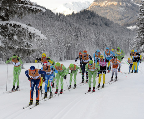 27.01.2013, Val di Fassa/Val di Fiemme, Italy (ITA): the first group near Fontanazzo, l-r: Jorgen Aukland, Ivar Tveiten (NOR), Florian Kostner (ITA) - FIS Marathon Cup Marcialonga, Val di Fassa/Val di Fiemme (ITA). www.nordicfocus.com. © Rauschendorfer/N