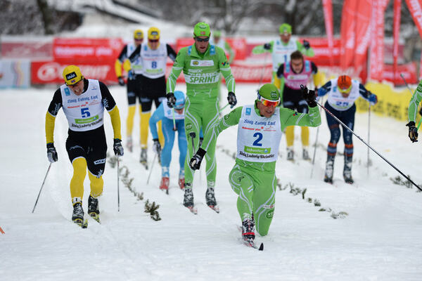 03.02.2013, Oberammergau, Germany (GER): Finish l-r: Kjetil Dammen (NOR), Jerry Ahrlin (SWE) - FIS Marathon Cup Koenig Ludwig Lauf, Oberammergau (GER). www.nordicfocus.com. © Rauschendorfer/NordicFocus. Every downloaded picture is fee-liable. NordicFocus