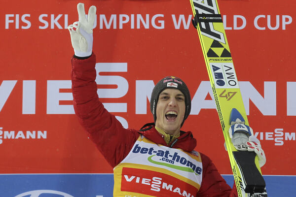 03.02.2013, Harrachov, Czech Republic (CZE): podium: Gregor Schlierenzauer (AUT), Fischer - FIS world cup ski flying, individual HS205, Harrachov (CZE). www.nordicfocus.com. © Domanski/NordicFocus. Every downloaded picture is fee-liable. NordicFocus