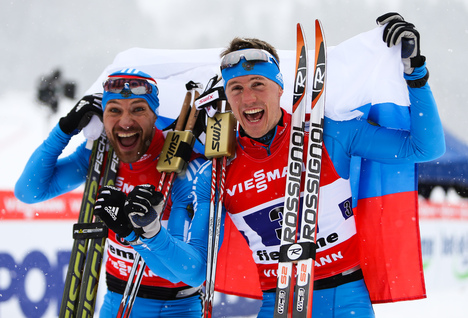 24.02.2013, Val di Fiemme, Italy (ITA): (l-r) Alexey Petukhov (RUS), Fischer, Swix, Rottefella, Adidas and Nikita Kriukov (RUS), Rossignol, Swix, Rottefella, Adidas - FIS nordic world ski championships, cross-country, team sprint, Val di Fiemme (ITA). ww NordicFocus 24.02.2013, Val di Fiemme, Italy (ITA): (l-r) Alexey Petukhov (RUS), Fischer, Swix, Rottefella, Adidas and Nikita Kriukov (RUS), Rossignol, Swix, Rottefella, Adidas - FIS nordic world ski championships, cross-country, team sprint, Val di Fiemme (ITA). ww